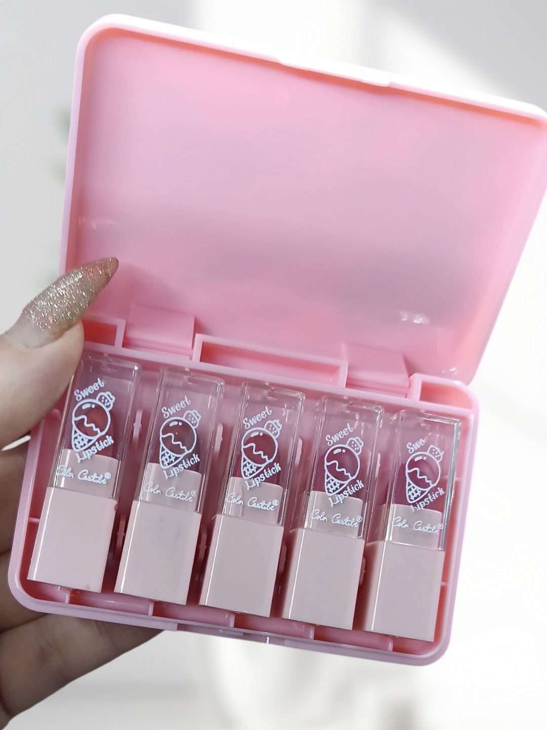 پک رژ لب مینی 5 عددی پلمپ  رنگ های نود تا جیغ، با بسته بندی شیک و فانتزی